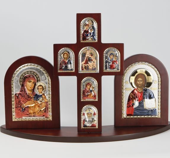 Jesus with cross with Jerusalem Virgin Mary icon