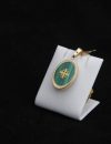 Gold filled green oval Eilat stone with Jerusalem cross