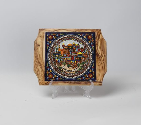 Square Jerusalem plate with wood frame 1