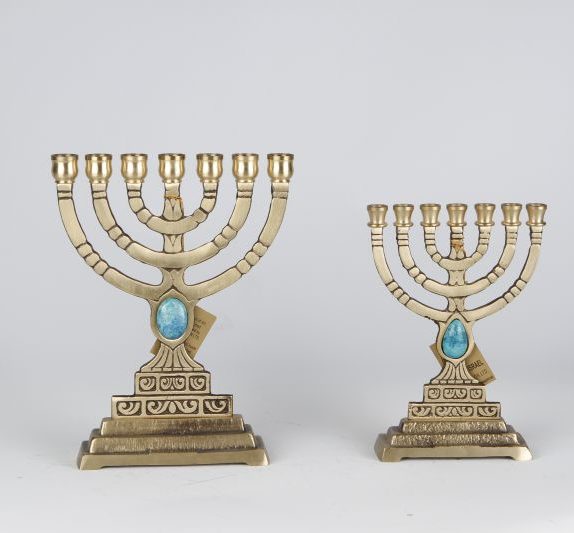 Round Menorah with Eilat stone big (2 Sizes)