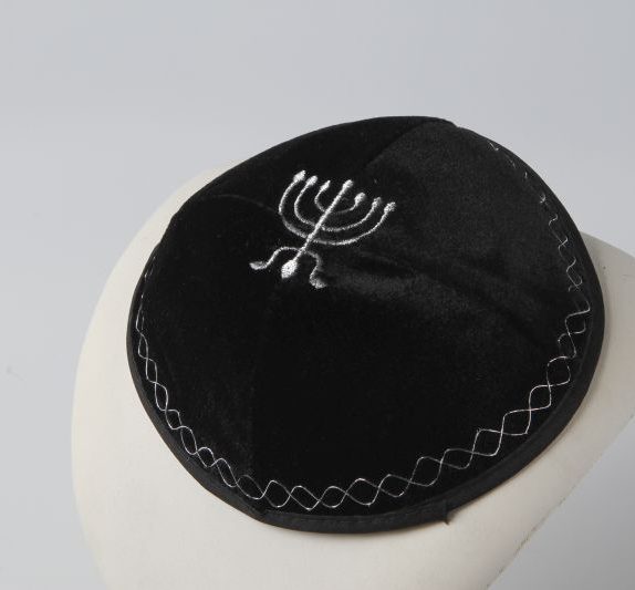 Kippah Cap-Menorah (black