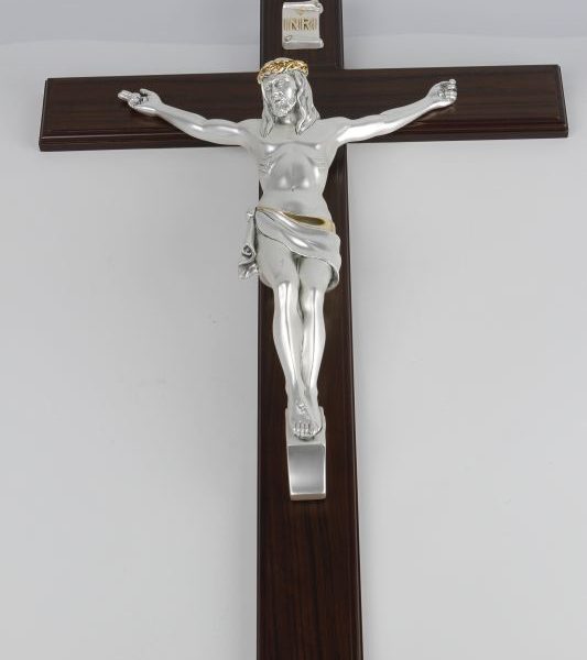 Wood cross with silver crucifix medium 1