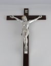 Wood cross with silver crucifix small