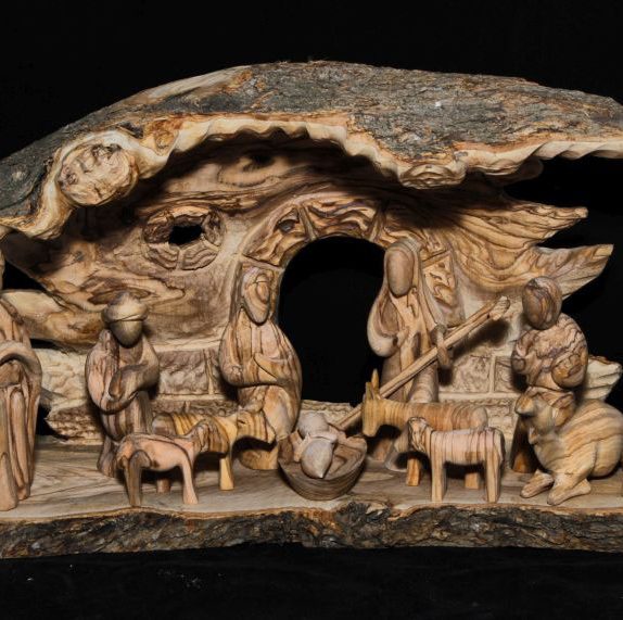 Big natural Bark faceless Nativity set