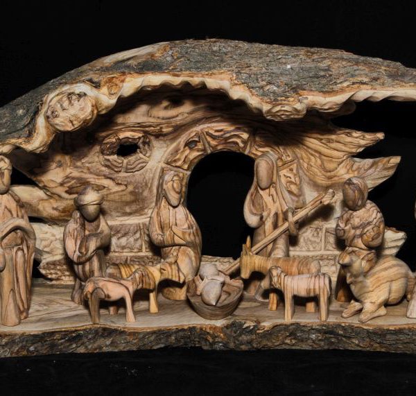 Big natural Bark faceless Nativity set 1