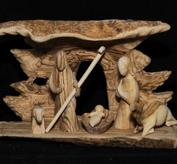 Faceless Holy family crib Bark natural small