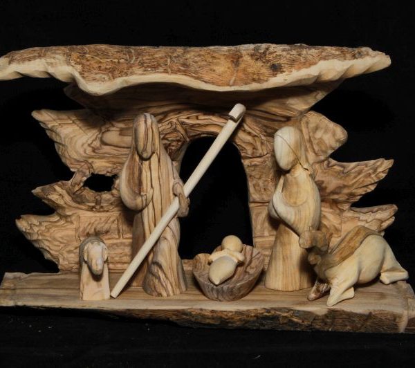 Faceless Holy family crib Bark natural small 1